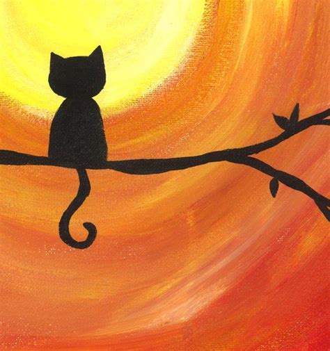 Sunset Kitty - Cat Silhouette Sunset Art Print | Sunset art, Silhouette art, Oil pastel art