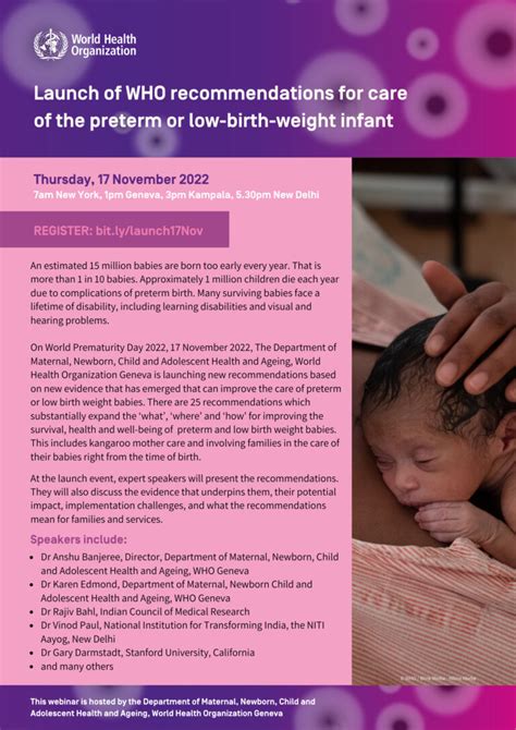 Webinar | Launch of the WHO recommendations for care of the preterm or ...