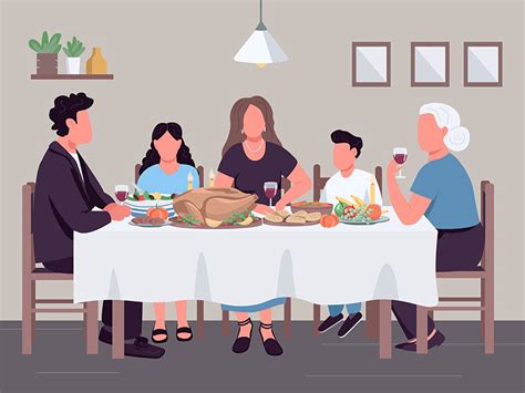 Caucasian family dinner flat color vector illustration by ~ EpicPxls