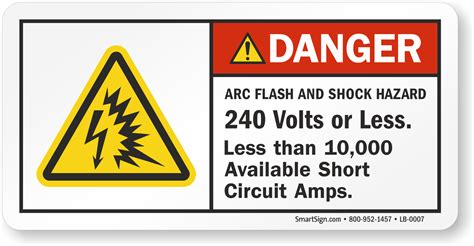 Danger Arc Flash And Shock Hazard 240 Volts Or Less Label, SKU: LB-0007
