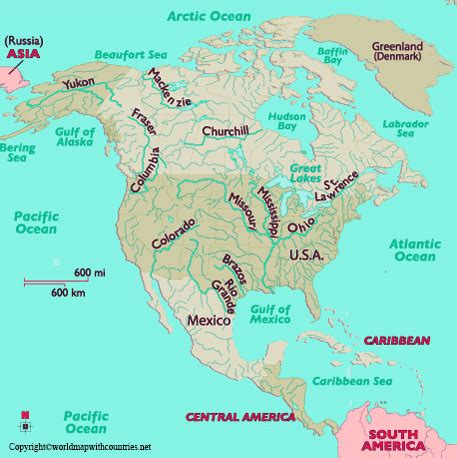 4 Free Labeled North America River Map In PDF