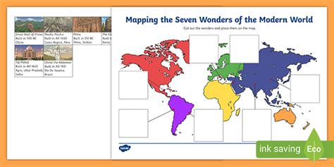 Mapping the Seven Wonders of the Modern World Worksheet