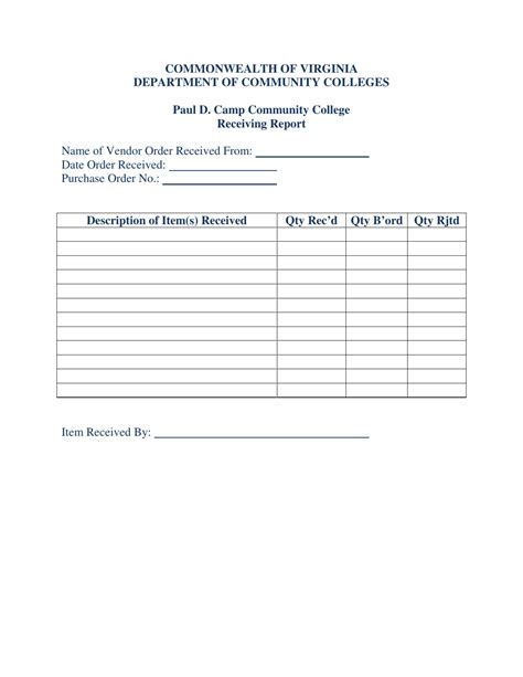 Receiving Report Form - Virginia Community College System - Fill Out ...