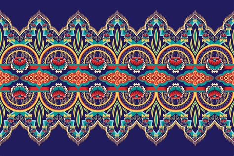 Red Green Flower on Navy Blue. Geometric ethnic oriental pattern ...