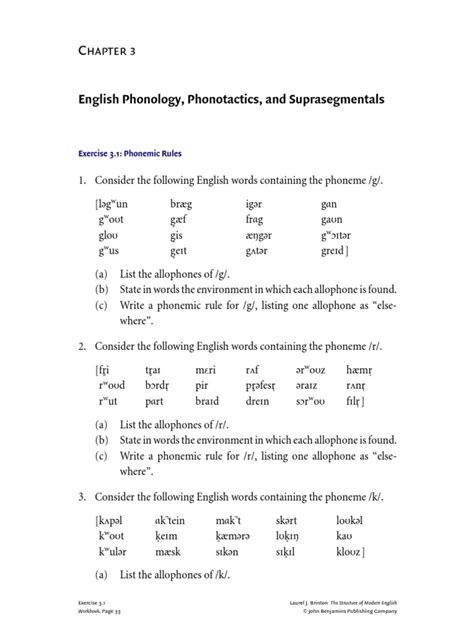 English Phonology, Phonotactics, and Suprasegmentals: Exercise 3.1: Phonemic Rules | PDF ...