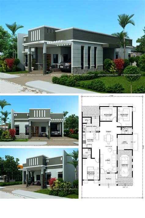 One Story Dream House Plan With Parapet Design Roof. 0A8 | Dream house ...