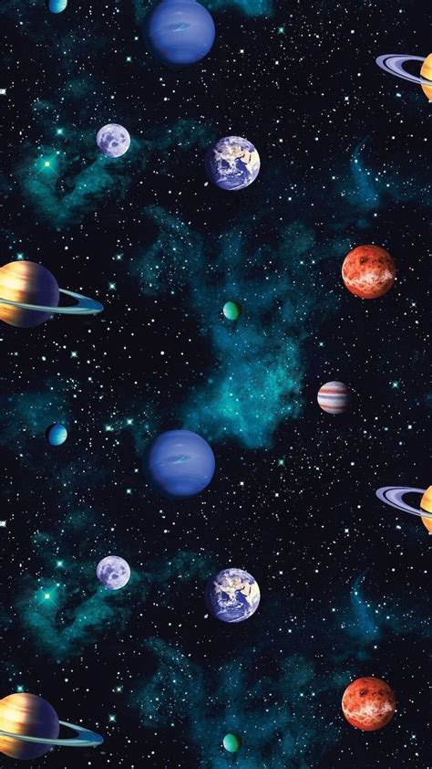 cartoon-image-of-different-planets-on-black-galaxy-background-with-stars-turquoise-clouds ...