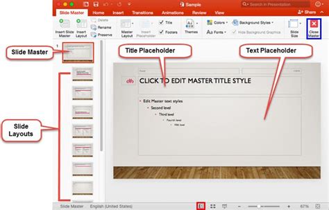 Slide Master View in PowerPoint 2016 for Mac