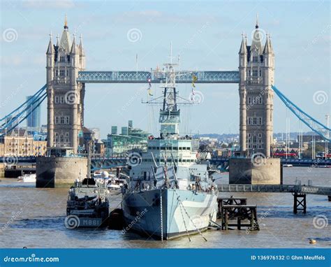 London Cityscape, View from London Bridge on HMS Belfast and Tower Bridge Editorial Photography ...