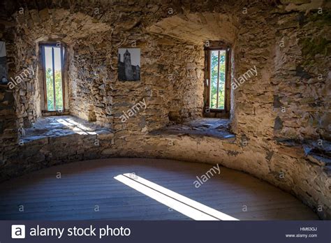 Interior of castle tower with bright windows, Haapsalu bishop castle ...