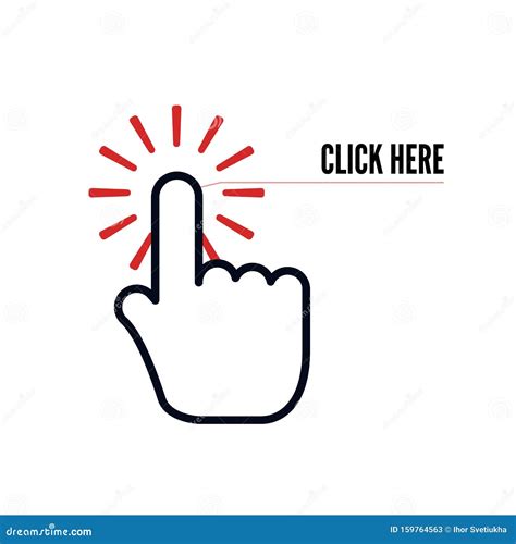 Hand Cursor with Animation of Action and Text Click Here on White Background. Web Icons Element ...