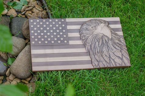 American Flag With Eagle Wood Carving丨wood Carved American | Etsy