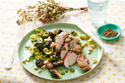 Poached lemon myrtle chicken with grilled sprouts - Recipes - delicious.com.au