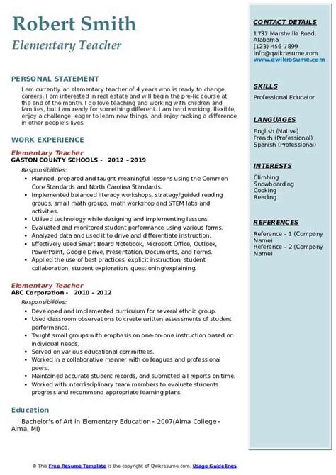 Free downloadable template for elementary teacher resume - kmfkfa