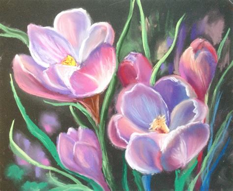 paintig spring flowers pastel drawing soft flowers art gift