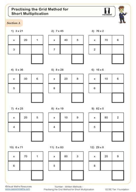 Practising the Grid Method for Short Multiplication (A) Worksheet | Fun and Engaging PDF Worksheets