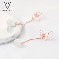 Charming Pink Rose Gold Plated Dangle Earrings As a Gift