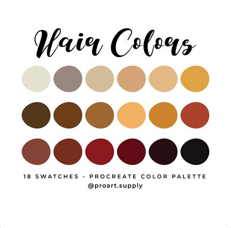 HAIR COLORS PROCREATE Color Palette Hex Codes Dark Brown, Light Brown ...