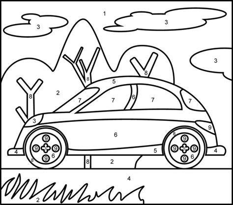 Car - Printable Color by Number Page | Cars coloring pages, Coloring ...