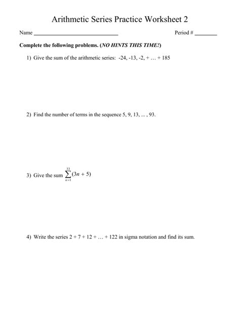 Arithmetic Series Practice Worksheet 2