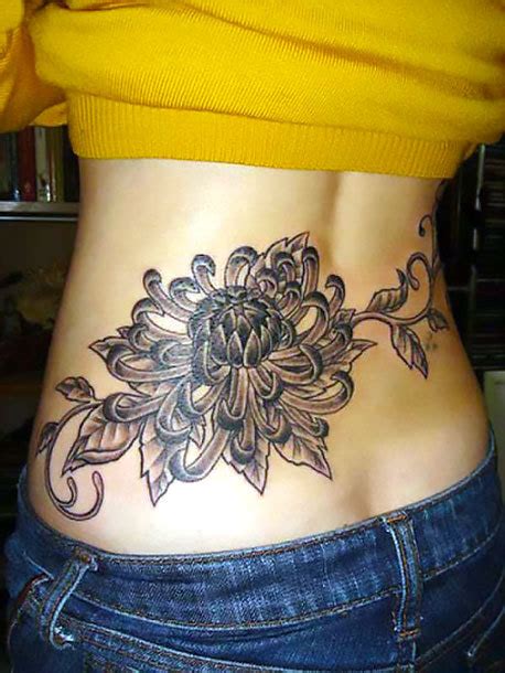 Lower Back Chrysanthemum Tattoo Idea