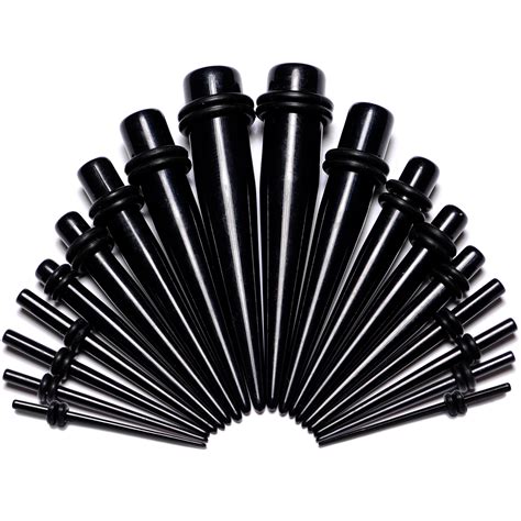 14 Gauge to 00 Gauge 18 Piece Black Acrylic Ear Stretching Taper Kit