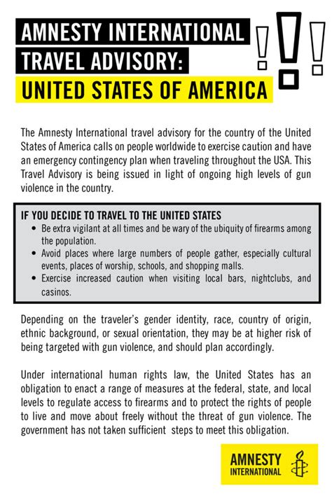 Travel Advisory: United States of America | Amnesty International USA