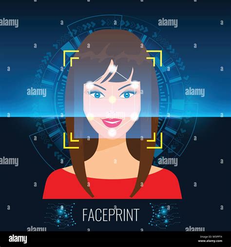 Vector Face Recognition or Faceprint technology scanning woman's face with Abstract Tech ...