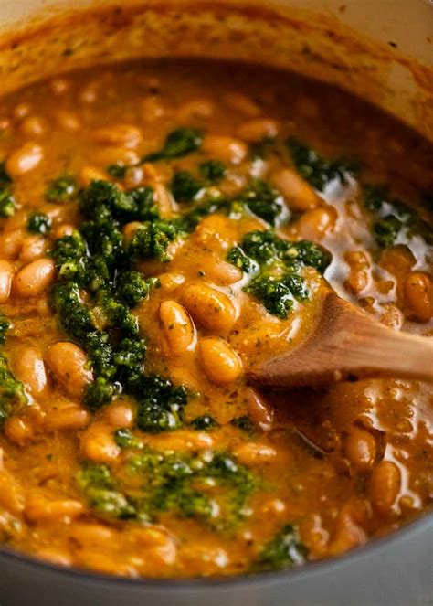 Close up of freshly made pot of El Bulli Bean Soup with Picada