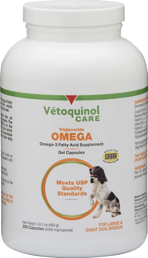 Vetoquinol Care Triglyceride OMEGA Omega-3 Fatty Acid Large & Giant Dog Supplement, 250 count ...