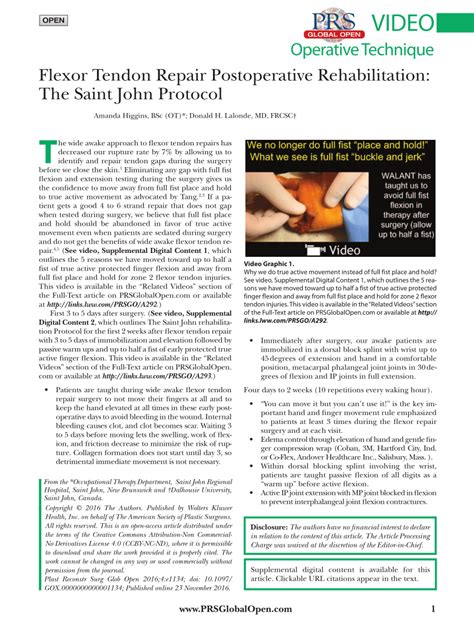 (PDF) Flexor Tendon Repair Postoperative Rehabilitation: The Saint John ...