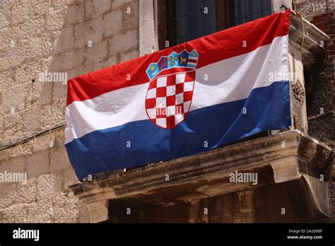 Flag of Croatia in Split Old Town. Croatian national colors Stock Photo ...