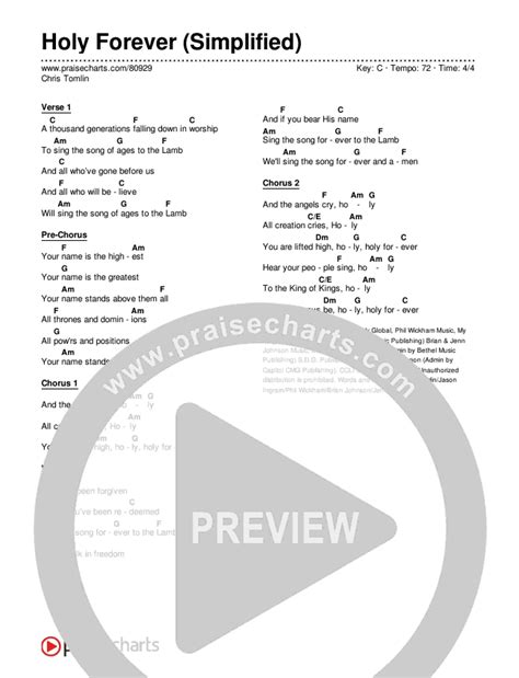 Holy Forever (Simplified) Chords PDF (Chris Tomlin) - PraiseCharts