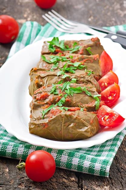 Free Photo | Dolma, stuffed grape leaves, turkish and greek cuisine