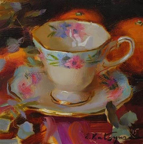 an oil painting of a cup and saucer