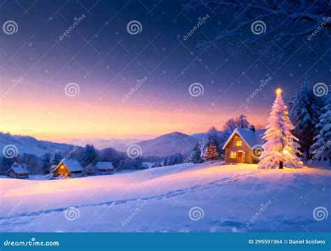 A Snowy Christmas Landscape at Twilight. Generative AI Stock Photo ...