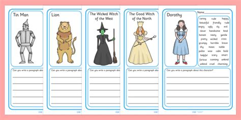 Wizard of Oz Character Description Writing Frames