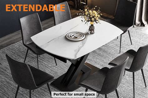 71" Modern Extendable White Sintered Stone Dining Table with Leaf X-Base 4-6 Seater | Dining ...
