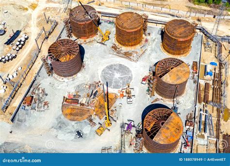 Construction of Tank for an Oil Storage by Sheet Assembly. View Above ...