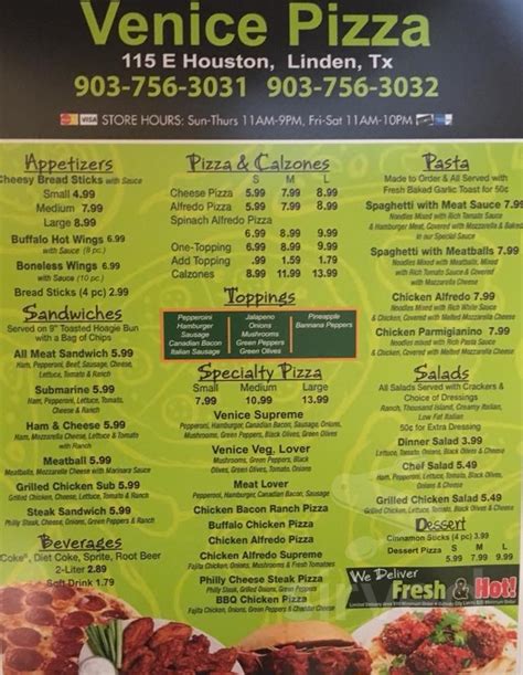 Venice Pizza menu in Linden, Texas, USA