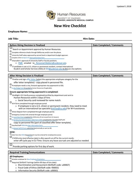 Printable New Hire Checklist Template - Printable Templates