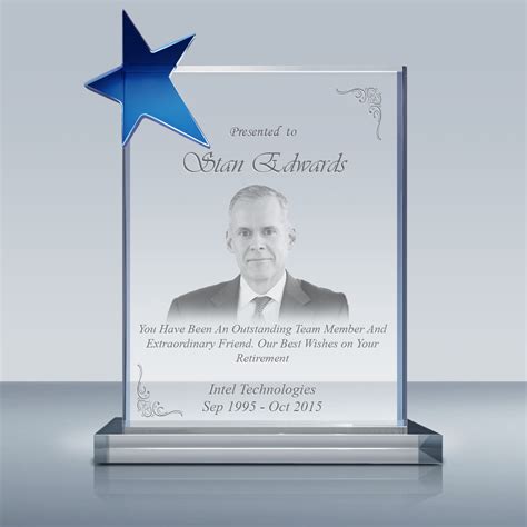 Retirement Crysal Award – Crystal Star Plaque (027) – Goodcount 3D ...