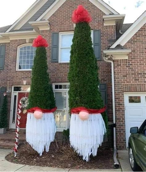 Cypress tree gnomes | Christmas yard decorations, Outdoor christmas decorations, Christmas ...