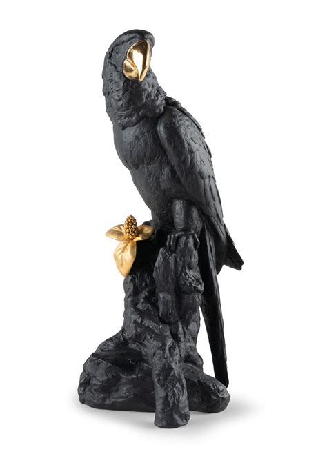 Macaw Bird Sculpture. Black-Gold. Limited Edition - Lladro-Canada