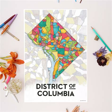 District of Columbia washington DC Neighborhoods Map Art - Etsy | Map ...