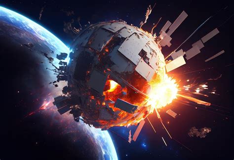 Premium AI Image | A satellite explodes in Earth orbit