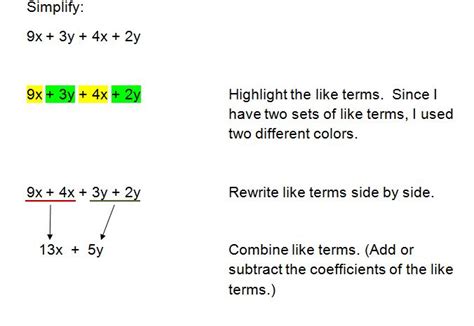 Simplifying Algebraic Expressions and Combining Like Terms