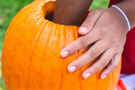 «Hands Removing The Seeds And Pulp From A Pumpkin» del colaborador de Stocksy «Anya Brewley ...