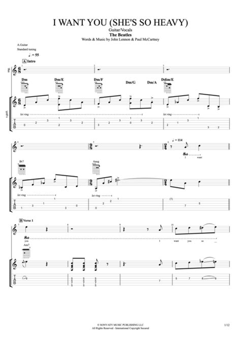 I Want You (She's So Heavy) by The Beatles - Guitar/Vocals Guitar Pro Tab | mySongBook.com