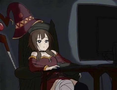 depressed megumin at computer Blank Template - Imgflip